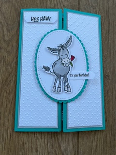 Darling Donkeys floating gatefold card