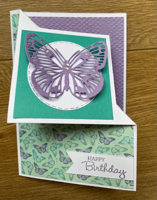 A fun fold birthday card using brilliant wings dies and textile embossing folder