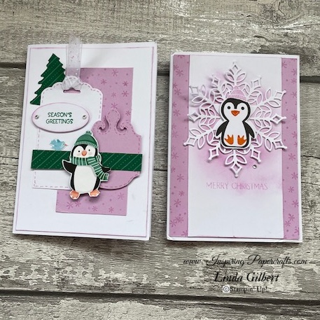 Two Cute Penguin Place Christmas Cards using punches